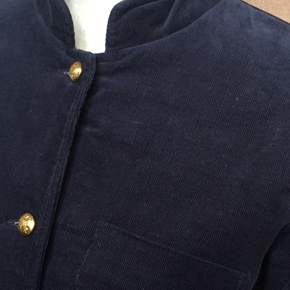 Vintage 70s Lanz Navy Blue Corduroy Gold Button Jacket High Neck Puff Sleeve S - Picture 4 of 7